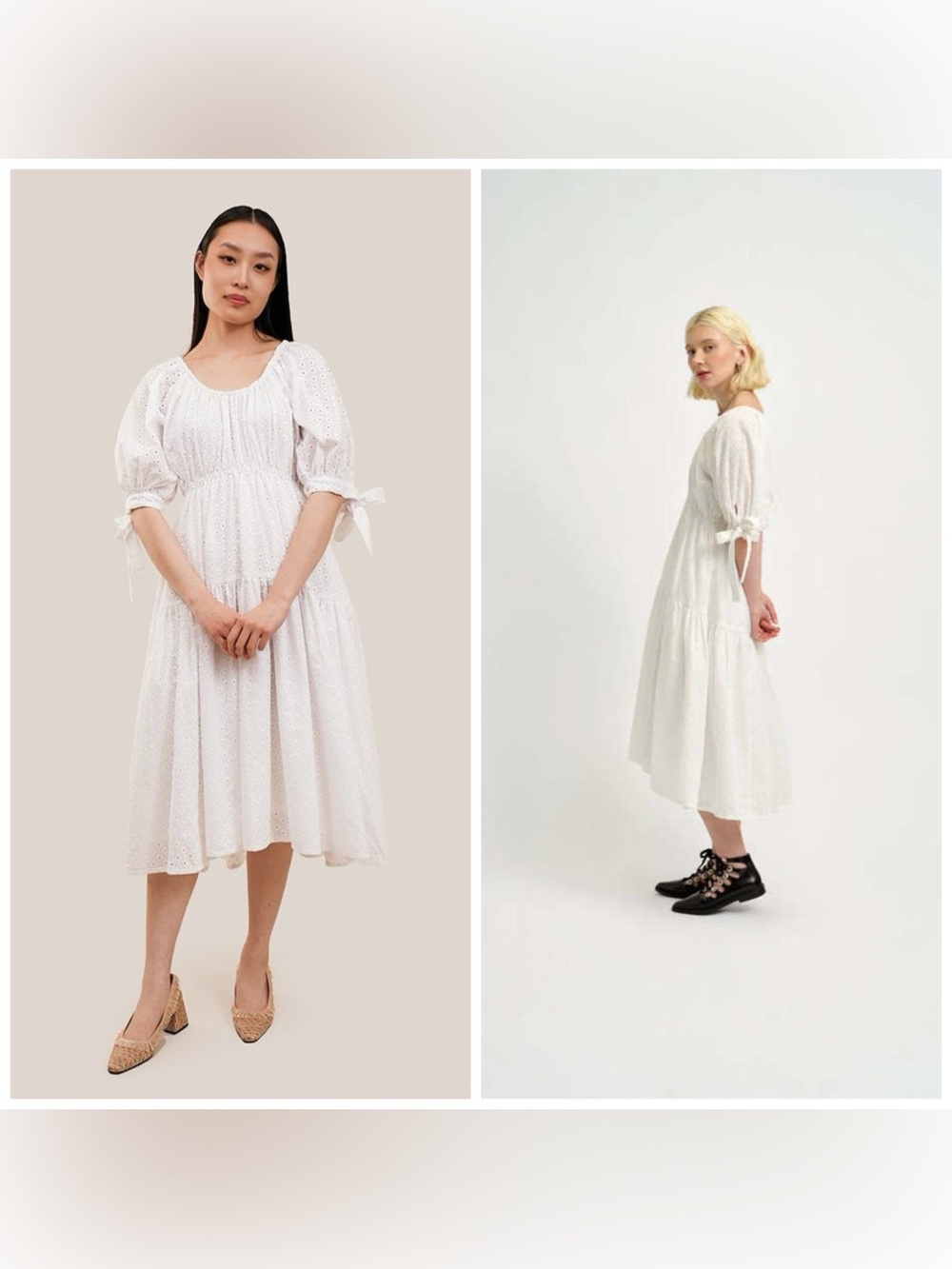 Eliza Faulkner Free People‎ Jolen White Eyelet Dress Midi Puff Sleeve Small NWT